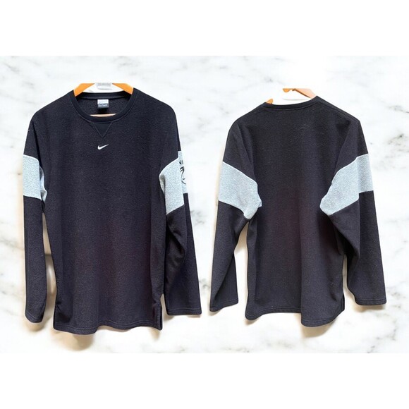 VTG 90s Y2K Nike Sweatshirt M Black Gray Terry Crewneck Center Swoosh Silver Tag - Picture 2 of 16